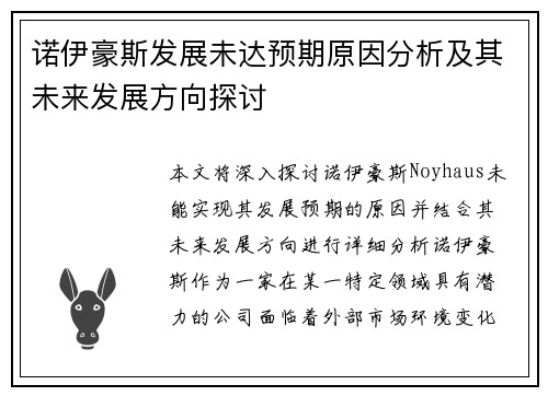 诺伊豪斯发展未达预期原因分析及其未来发展方向探讨 诺伊豪斯发展未达预期原因分析及其未来发展方向探讨