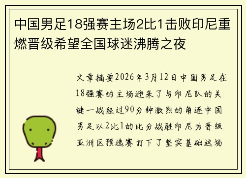 中国男足18强赛主场2比1击败印尼重燃晋级希望全国球迷沸腾之夜
